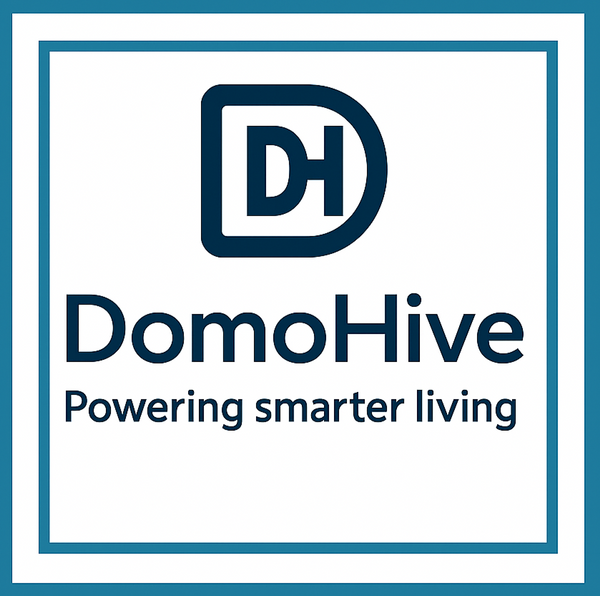 DomoHive logo with tagline 'Powering smarter living', representing innovative smart home solutions.