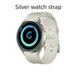 Smartwatch with a silver watch strap on a white background