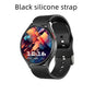 Smartwatch with a black silicone strap on a white background
